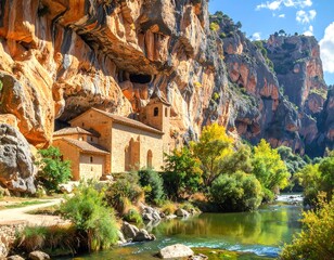 Cave Church nestled amidst a tranquil valley landscape