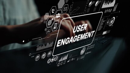 Digital Interface Highlighting User Engagement Metrics with Modern Data Visualization Techniques and Interactive Elements. Asymptotic smart data analytic.