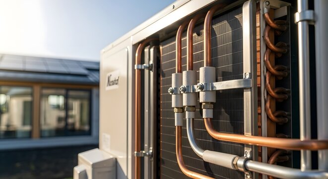 Sustainable home energy system with heat pump and solar panels for eco-friendly living solutions