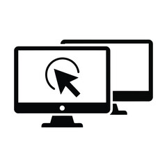 Computer monitor and mouse digital illustration with technology icons