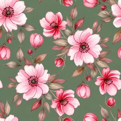 Watercolor floral pattern of hand-painted wildflowers and sprawling leaves tied with a sheer ribbon on a bright white silk background, created for wallpaper and fabric, illuminated with diffused	