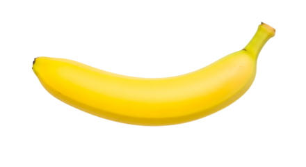 A single ripe yellow banana depicted in pristine condition, perfectly isolated on a clean white background for versatile design use