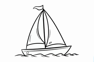 Simple Line Art of Sailboat on Water for Coloring Books and Creative Projects Sailing Illustration