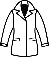 A minimalist black and white line art illustration of a formal coat. This vector graphic depicts a simple jacket or overcoat, ideal for clothing icons, fashion templates, and design projects