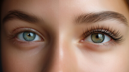 Obraz premium Eyelash extension procedure comparison, natural eyelashes, extended lashes and final result, concept of beauty salon treatment and eye enhancement eyelash procedure before after, l