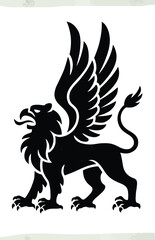 A striking black silhouette of a mythical griffin side profile