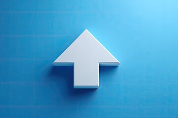 A simple, white upward-pointing arrow icon rests on a light-blue surface with subtle gridlines