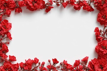 Red blossoms frame a white background (1)