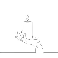 Hand with Candle Minimal Line Drawing