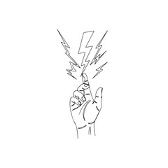 Hand with Lightning Minimalist Line Drawing