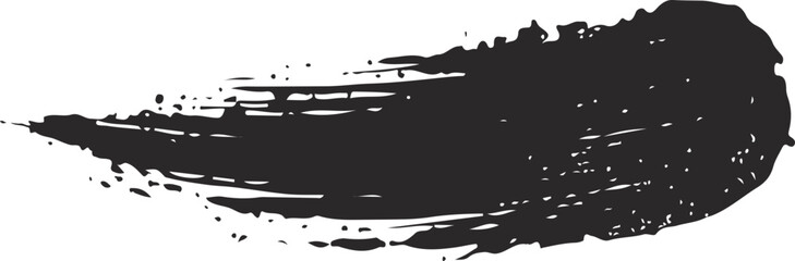 Black and white vector illustration of a fishing boat silhouette with a grunge ink paint splash design element.