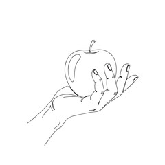 Hand with Apple Minimalist Line Art