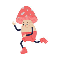 Funny Mushroom Character with Happy Face and Cap Vector Illustration