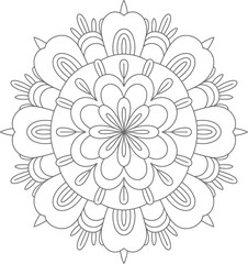Intricate black and white floral mandala design with repeating circular patterns