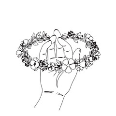Flower Crown in Hand Minimalist Line Drawing