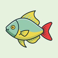 Cartoon Illustration of a Colorful Fish with Distinctive Fins and Tail