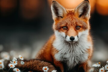 Obraz premium Alert red fox with bright fur and sharp gaze in nature scene for wildlife campaigns.