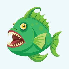 Cartoon Piranha with Sharp Teeth and Angry Expression, Ready to Attack