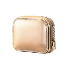 Elegant champagne leather cosmetic bag with gold zipper detail, perfect for travel and daily essentials, offering sophisticated organization and style.