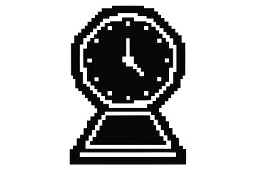Pixelated black retro desk clock shows ten o'clock time clearly
