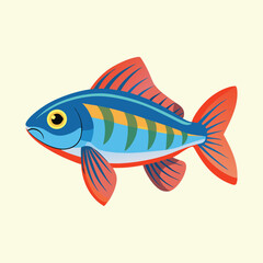 Cartoon fish with blue and orange coloration swimming in a clear water