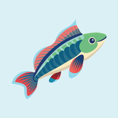 Vibrant and Abstract Fish Illustration with Blue, Red, and Green Tones