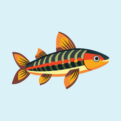 Stylized Illustration of a Colorful Fish with Geometric Design Elements on Blue