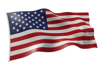 Waving american flag isolated on transparent background, symbol of freedom