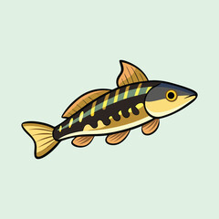 Stylized Cartoon Fish with Bold Outlines and Vibrant Color Palette