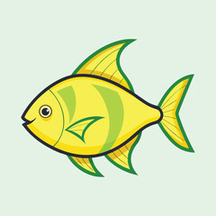 Cartoon illustration of a yellow fish with green markings and fins