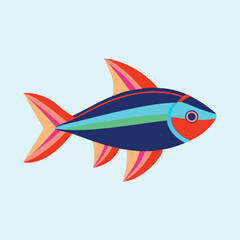 Stylized Cartoon Fish with Bold Colors and Simple Geometric Shapes Illustration
