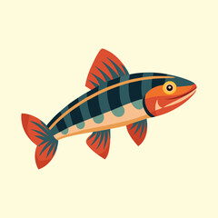 Stylized Illustration of a colorful striped Fish with interesting fin and tail design