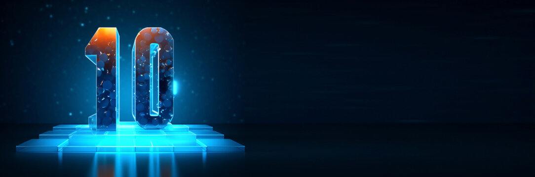 A captivating banner with a professional number 10. number 10 neon glow banner. blue light digital copy space. innovation technology design - Powered by Adobe