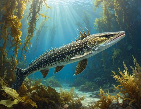 Underwater fish in kelp forest