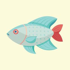 Cartoon Illustration of a Light Blue and Red Fish on Yellow Background