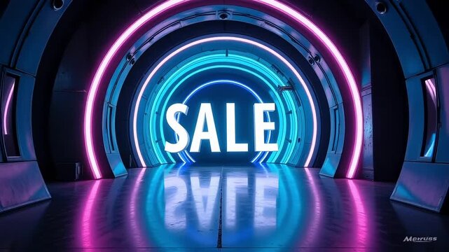 Exciting sale promotion video beckons with futuristic neon glow and bold typography, perfect for grabbing attention and boosting sales performance