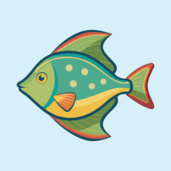Stylized Cartoon Fish with Colorful Fins and Teal Spots Illustration
