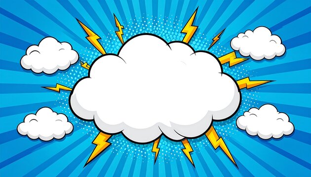 Comic book style speech bubble with clouds and lightning