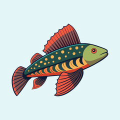 Cartoon fish with vibrant colors and distinctive fin and body patterns