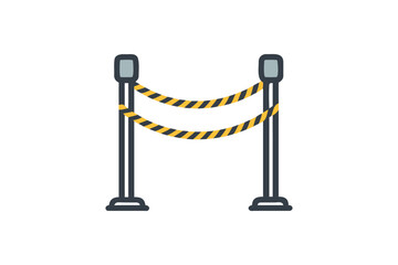 Two stanchions with yellow and black striped rope barrier creating a clear boundary line for events