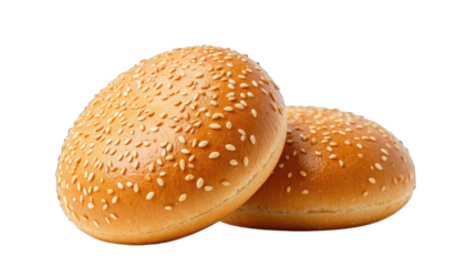 Two Sesame Seed Burger Buns on Black Background hamburger bun isolated on a transparent background