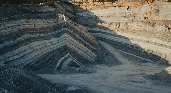  Industrial Gypsum Mining Site Showing Natural Rock Strata.
