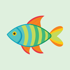 Colorful cartoon fish with blue, green, and orange stripes swims playfully