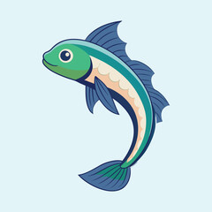 Stylized Cartoon Fish with Green Head and Blue Fins Illustration Design