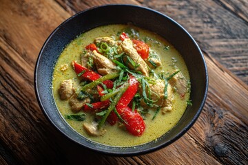 Thai green curry with chicken and red peppers