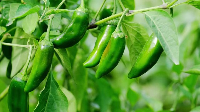 Jalapeno peppers in the garden. Beautiful green jalapeno peppers in the garden. Harvesting ripe peppers