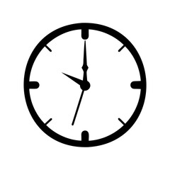 Minimalist black and white clock illustration showing ten past one o'clock