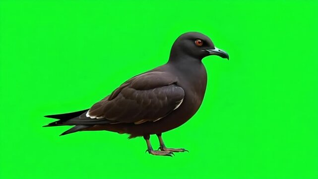 Graceful brown noddy bird preening on vibrant green screen background, ideal for wildlife documentaries and nature stock footage projects