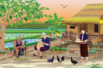 The way of life of people in the countryside vector design