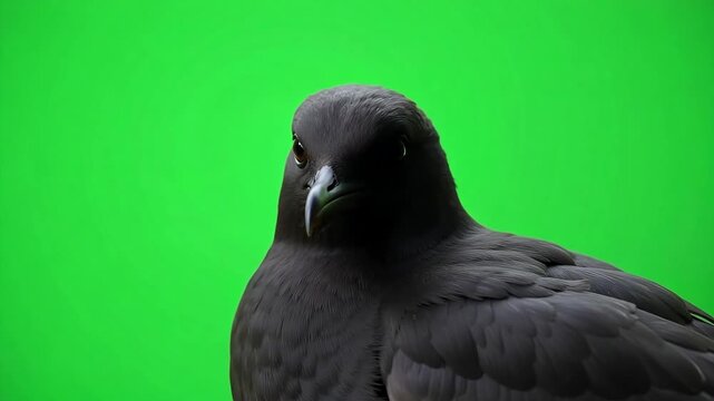 Dramatic sooty tern close-up with green screen background for compositing, ideal for nature documentaries and wildlife productions